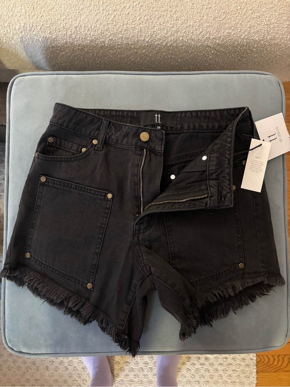 Black High-Waist Frayed Hem Denim Shorts